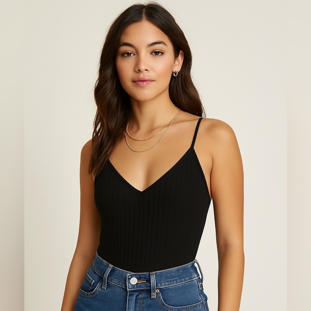 Black Knit Spaghetti Strap Bodysuit [Forever 21] • EUC